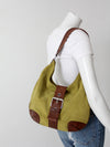 vintage Michael Kors olive suede and brown leather buckle hobo bag