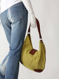 vintage Michael Kors olive suede and brown leather buckle hobo bag