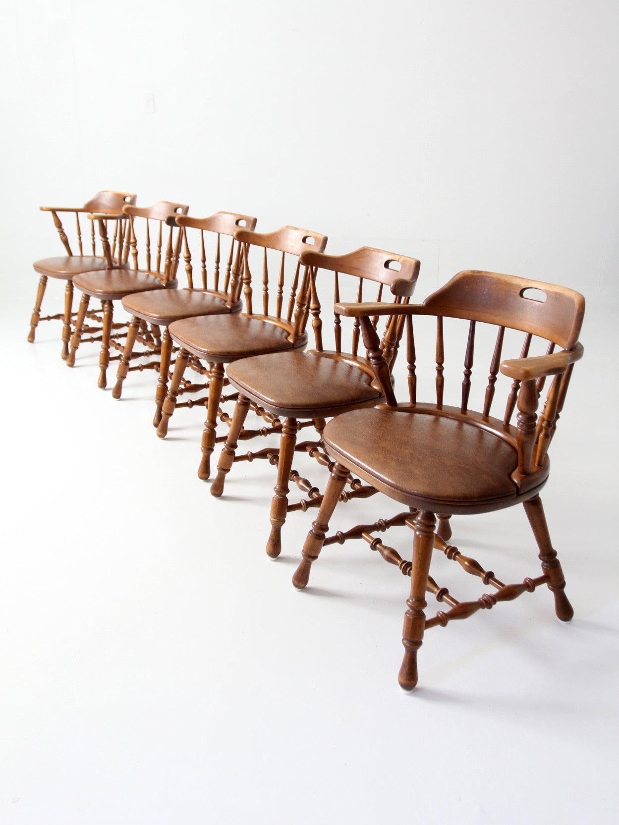 set of 6 mid-century Dinaire wooden dining chairs