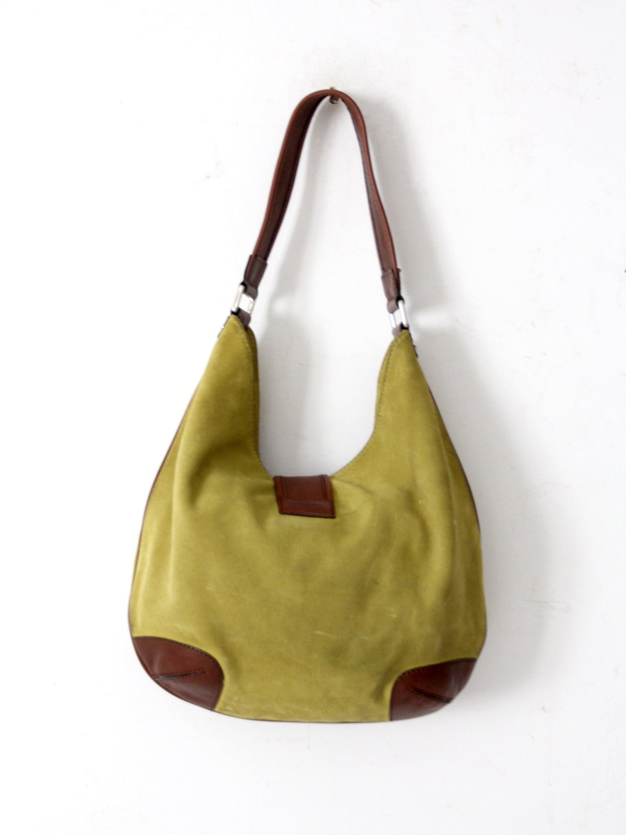 vintage Michael Kors olive suede and brown leather buckle hobo bag