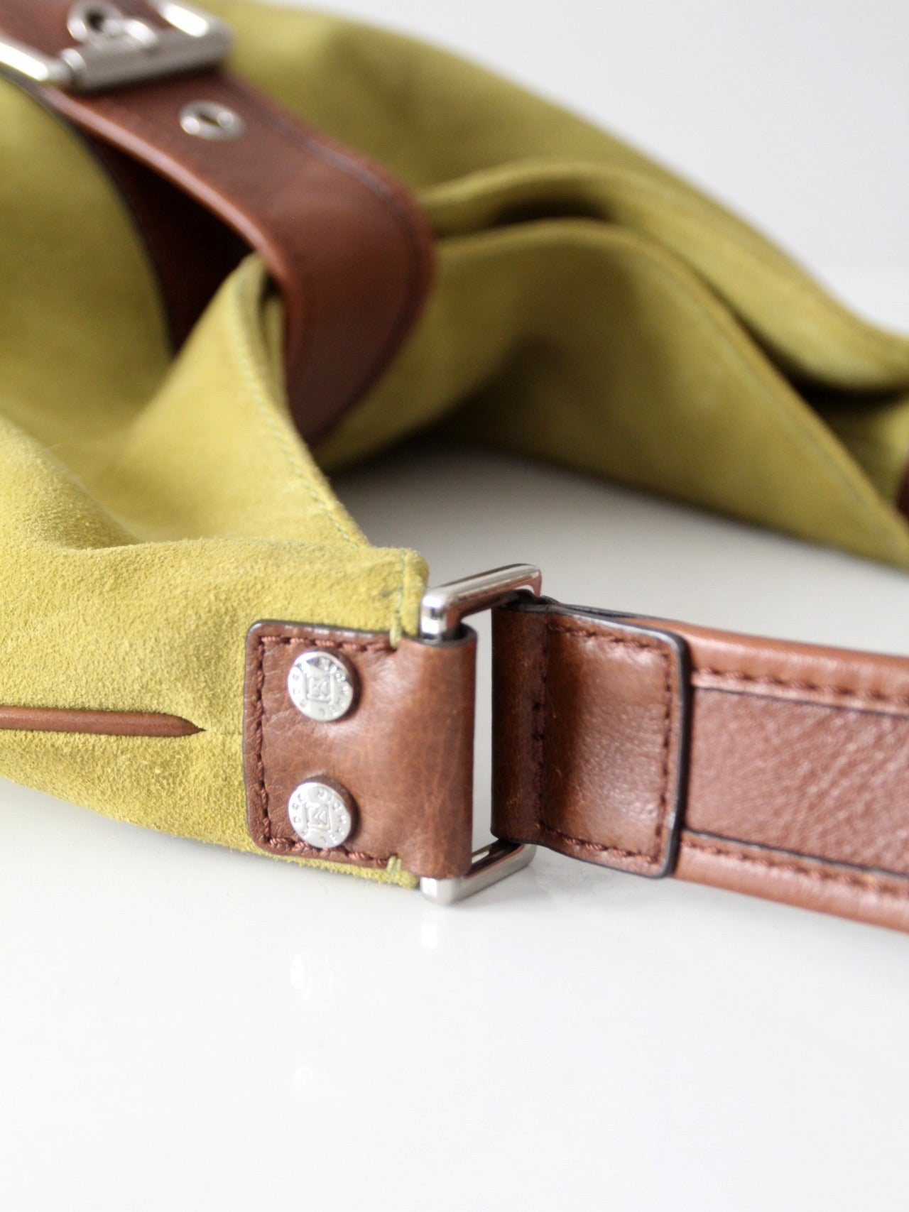 vintage Michael Kors olive suede and brown leather buckle hobo bag