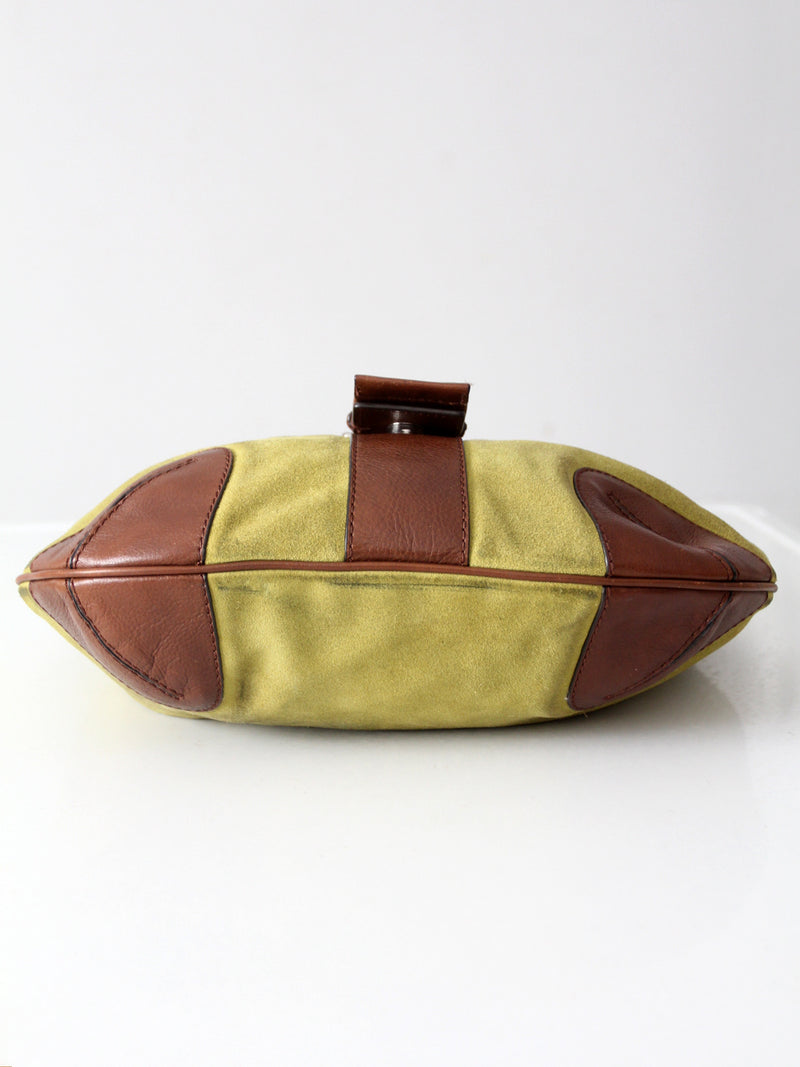 vintage Michael Kors olive suede and brown leather buckle hobo bag