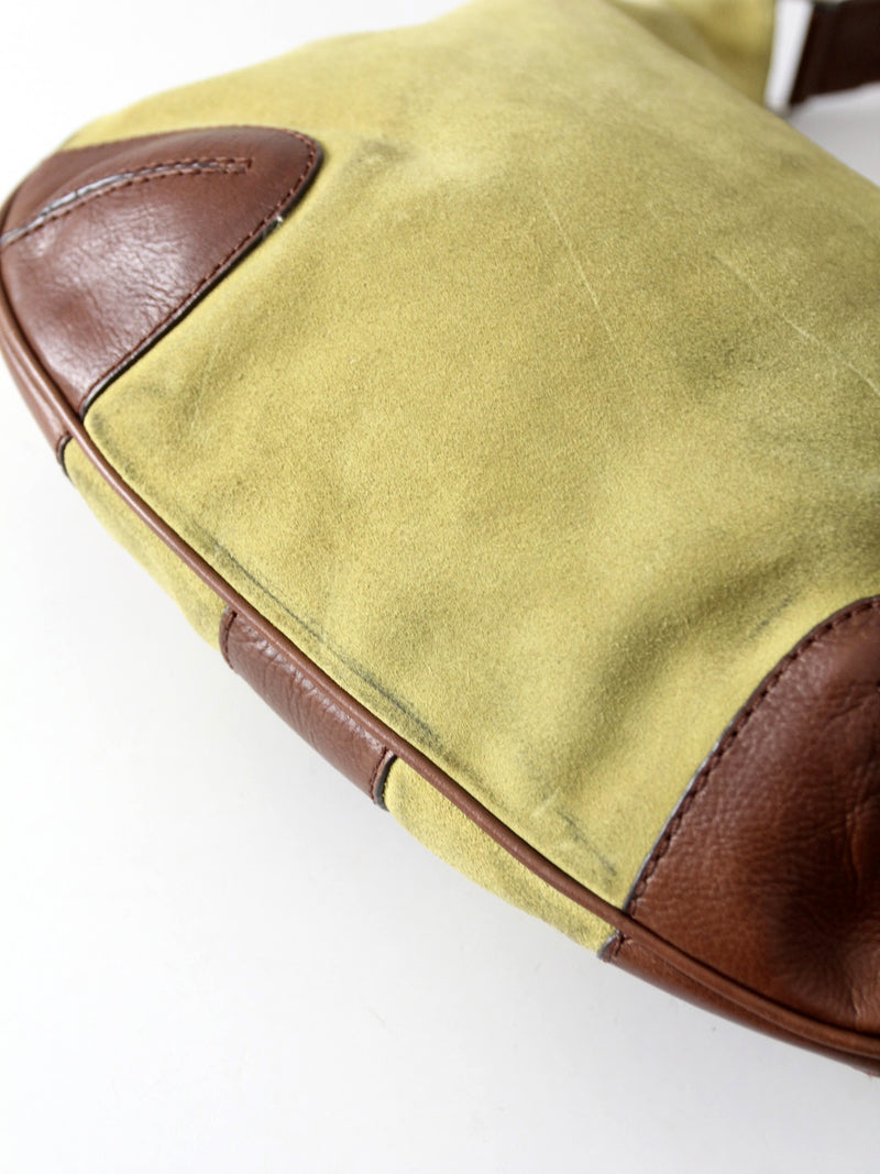 vintage Michael Kors olive suede and brown leather buckle hobo bag