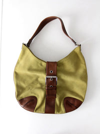vintage Michael Kors olive suede and brown leather buckle hobo bag