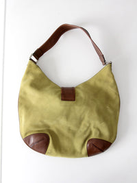 vintage Michael Kors olive suede and brown leather buckle hobo bag