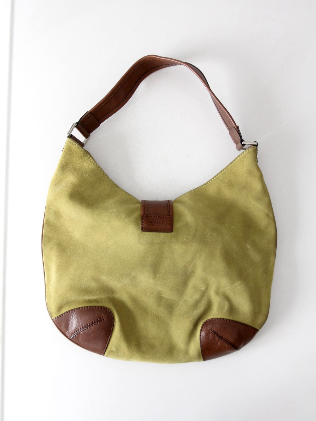 vintage Michael Kors olive suede and brown leather buckle hobo bag