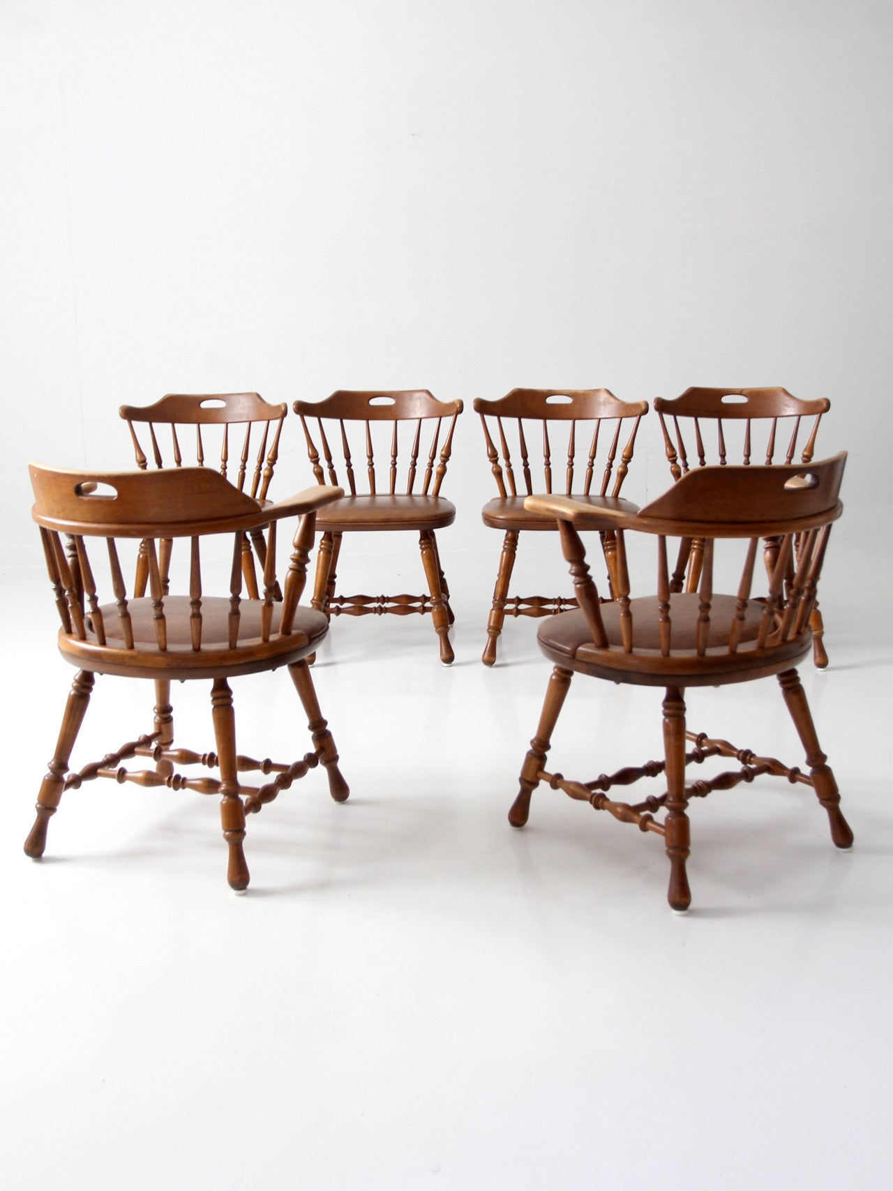 set of 6 mid-century Dinaire wooden dining chairs