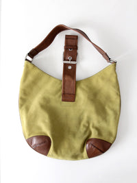vintage Michael Kors olive suede and brown leather buckle hobo bag