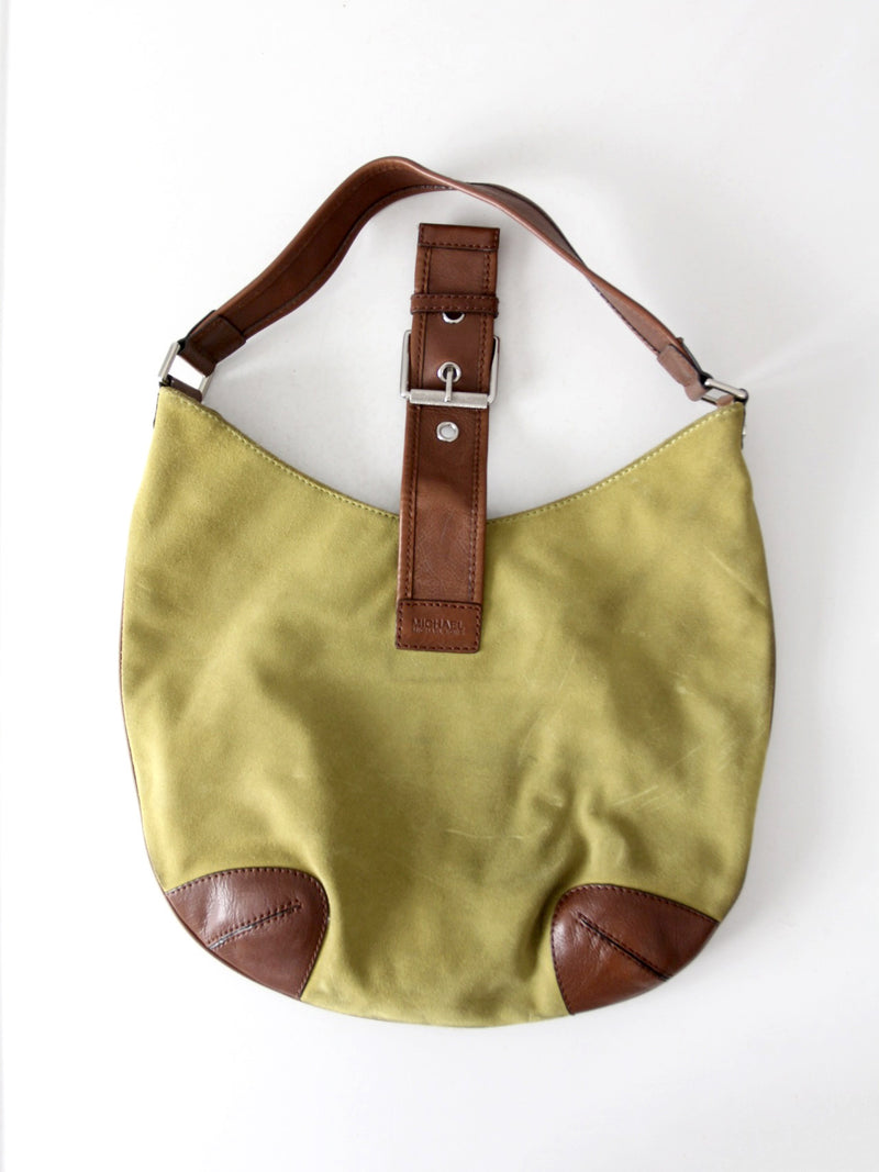 vintage Michael Kors olive suede and brown leather buckle hobo bag