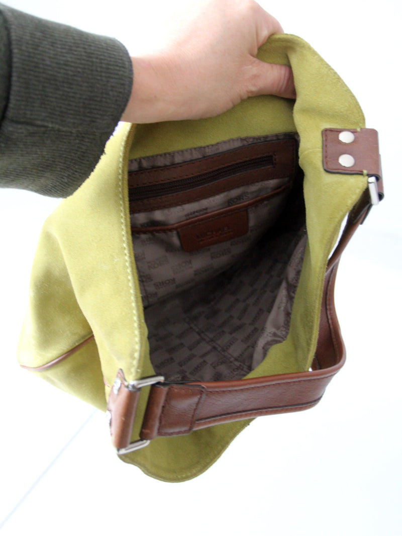 vintage Michael Kors olive suede and brown leather buckle hobo bag