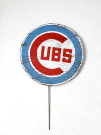 vintage Cubs painted wood sign with stake