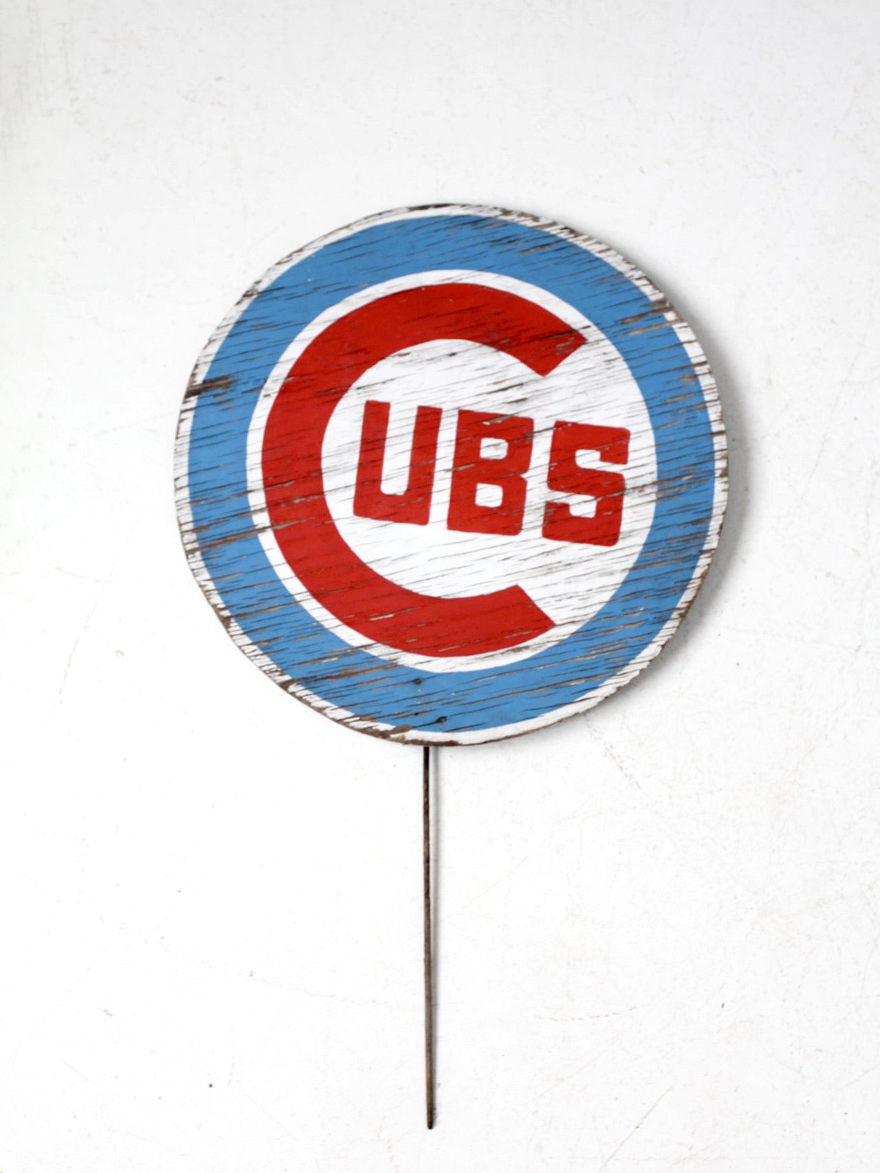 vintage Cubs painted wood sign with stake