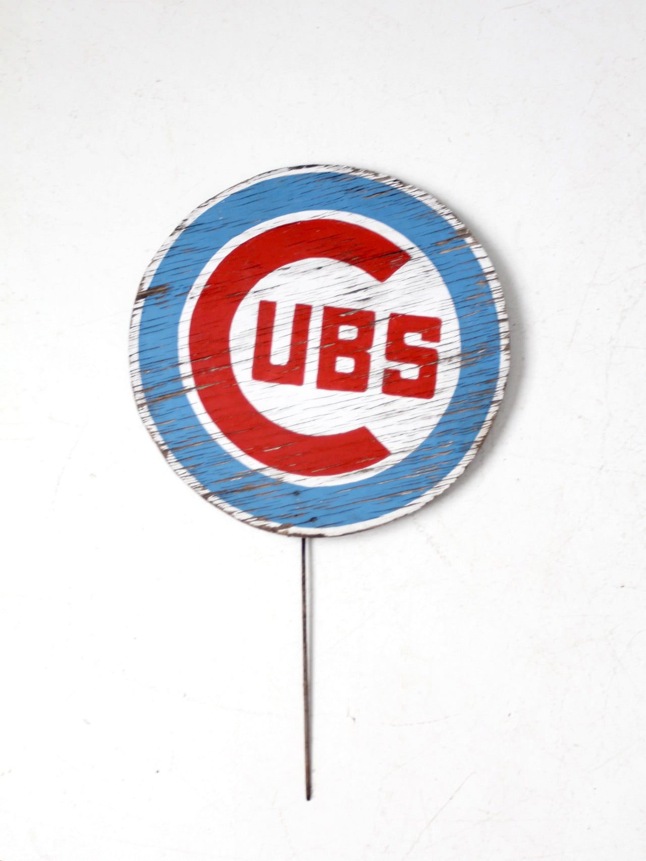 vintage Cubs painted wood sign with stake