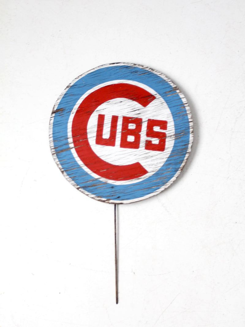 vintage Cubs painted wood sign with stake