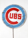 vintage Cubs painted wood sign with stake