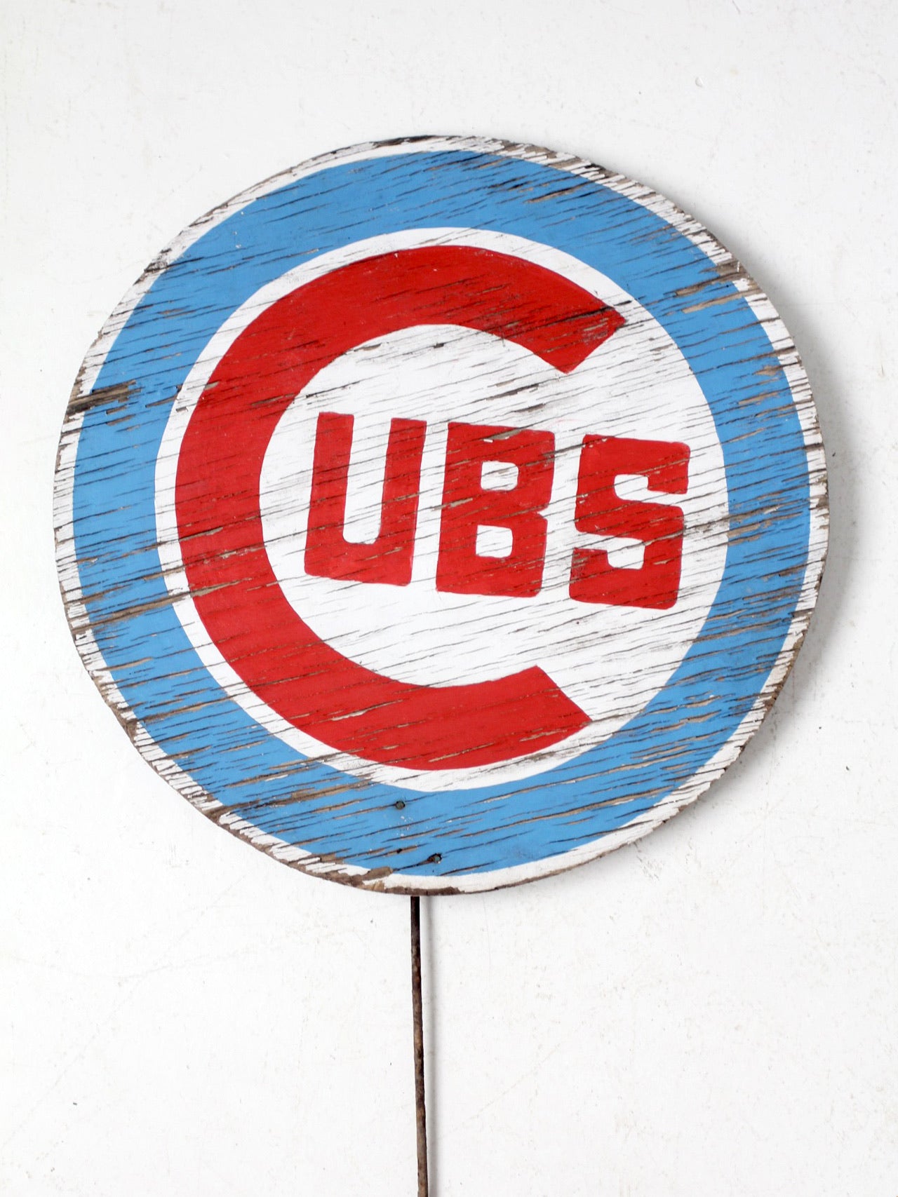 vintage Cubs painted wood sign with stake