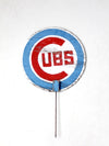 vintage Cubs painted wood sign with stake