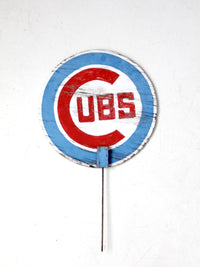 vintage Cubs painted wood sign with stake