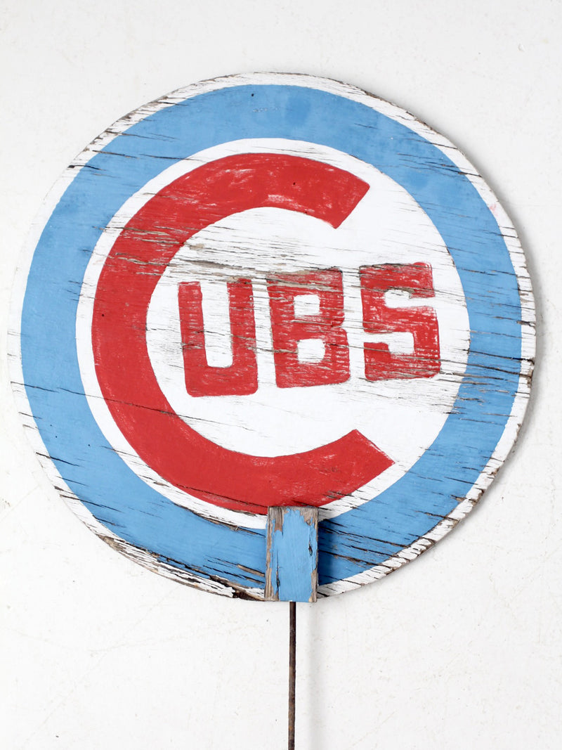 vintage Cubs painted wood sign with stake