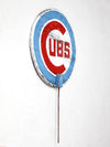 vintage Cubs painted wood sign with stake
