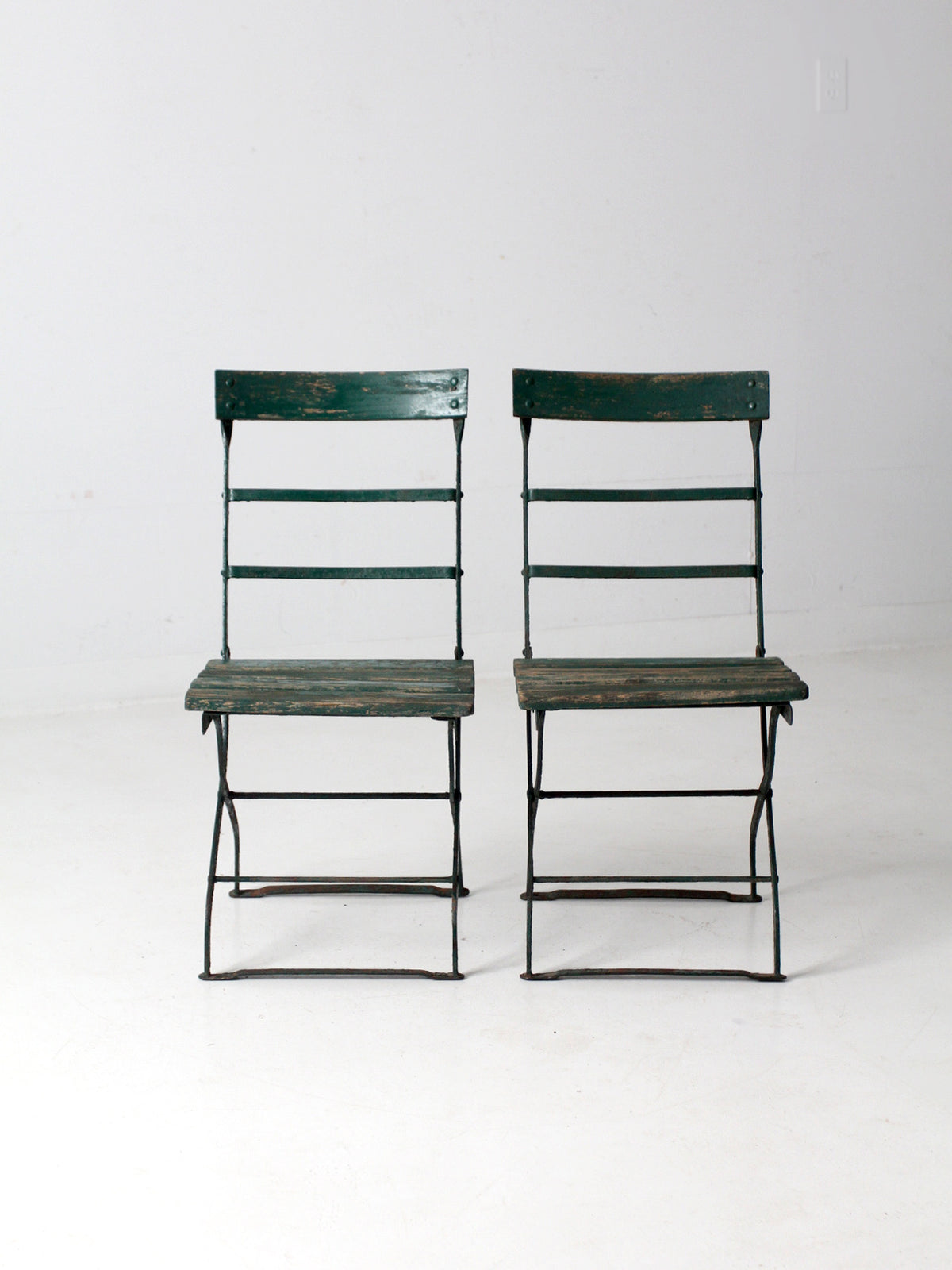 antique wrought iron folding chairs pair