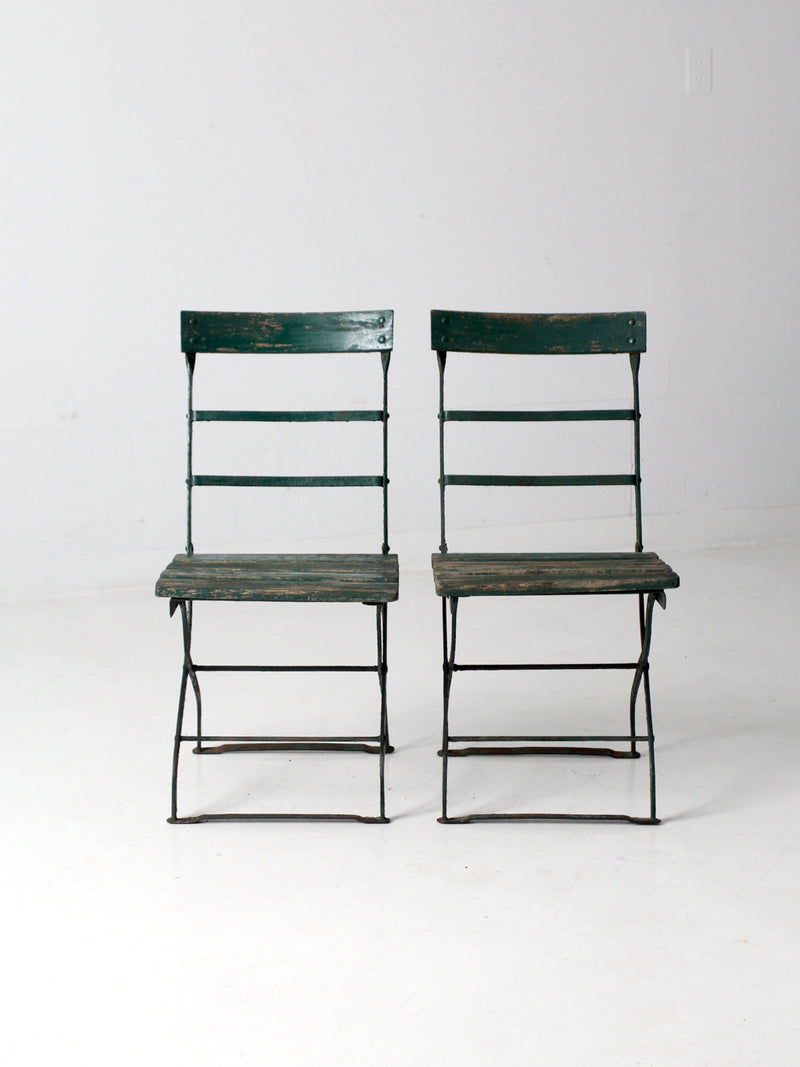 antique wrought iron folding chairs pair