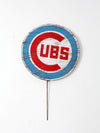 vintage Cubs painted wood sign with stake