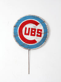 vintage Cubs painted wood sign with stake