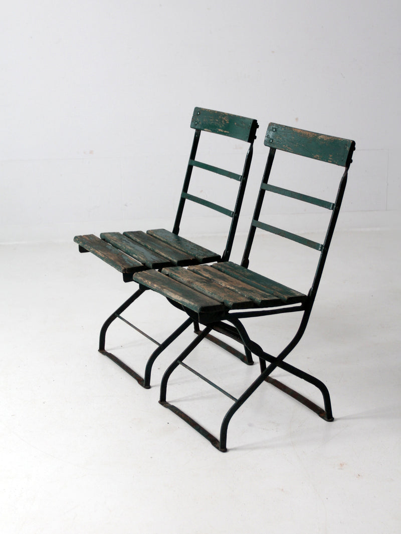 antique wrought iron folding chairs pair