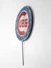 vintage Cubs painted wood sign with stake