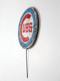 vintage Cubs painted wood sign with stake
