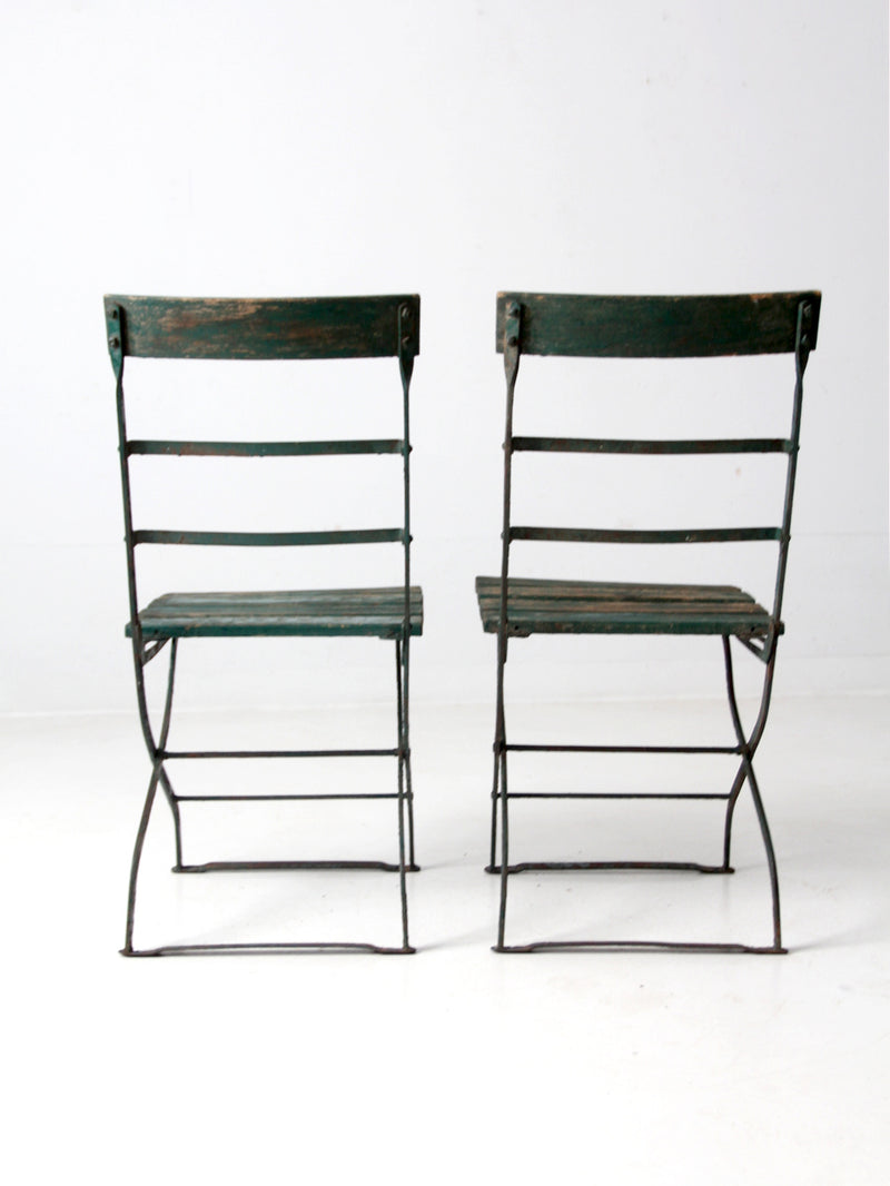 antique wrought iron folding chairs pair