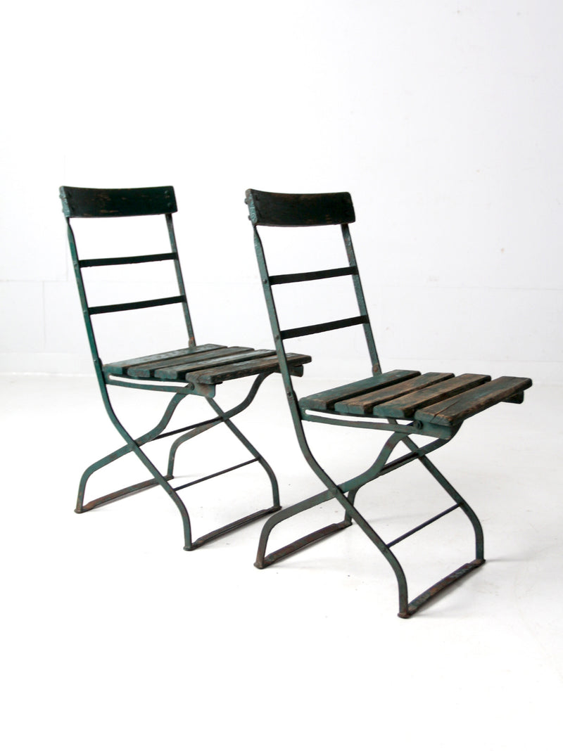 antique wrought iron folding chairs pair