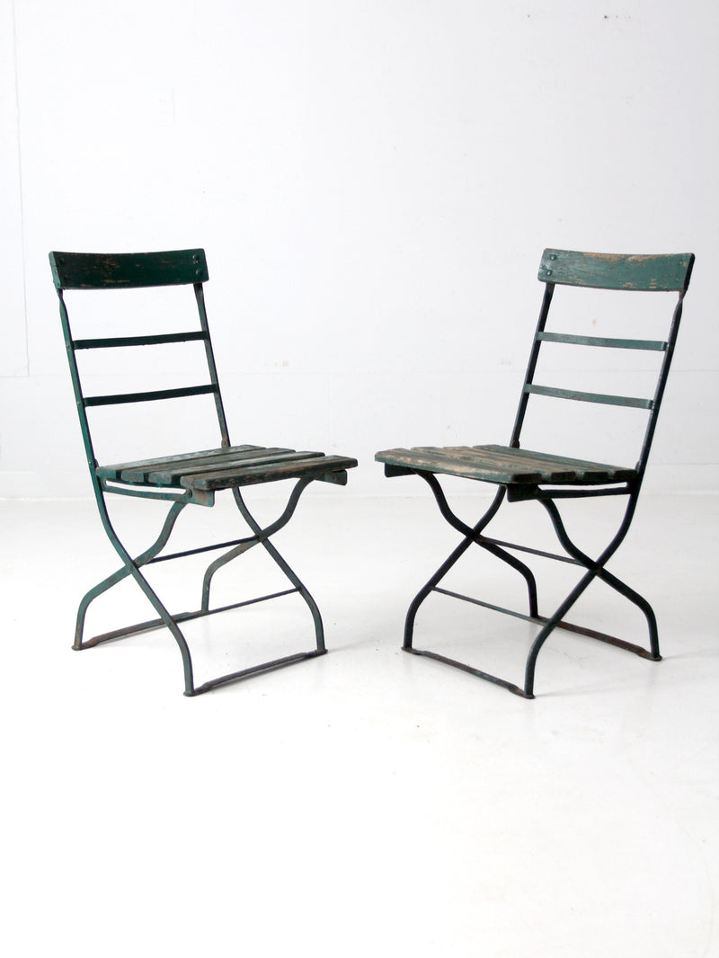 antique wrought iron folding chairs pair