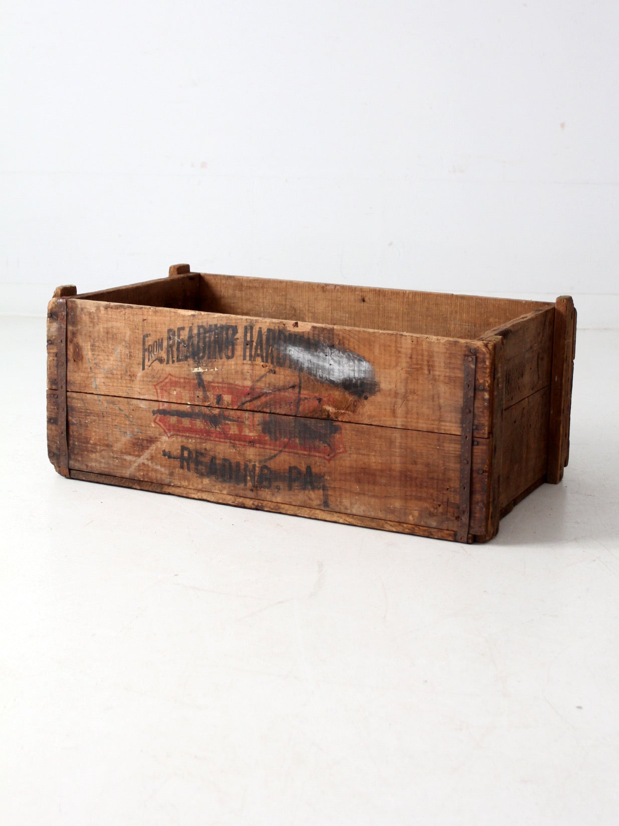 antique Reading Hardware Co wood crate