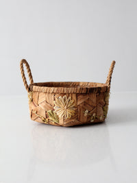 vintage handmade floral folk art basket