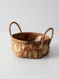 vintage handmade floral folk art basket
