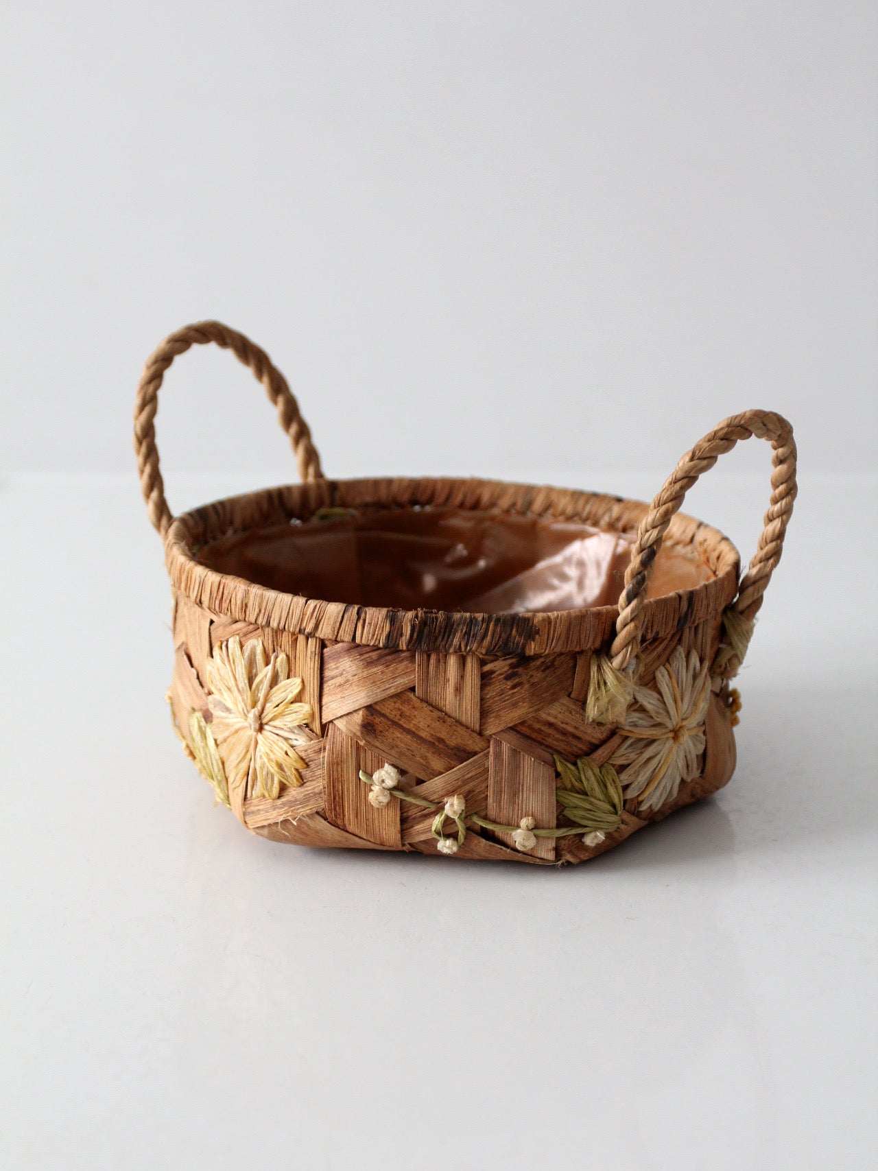 vintage handmade floral folk art basket
