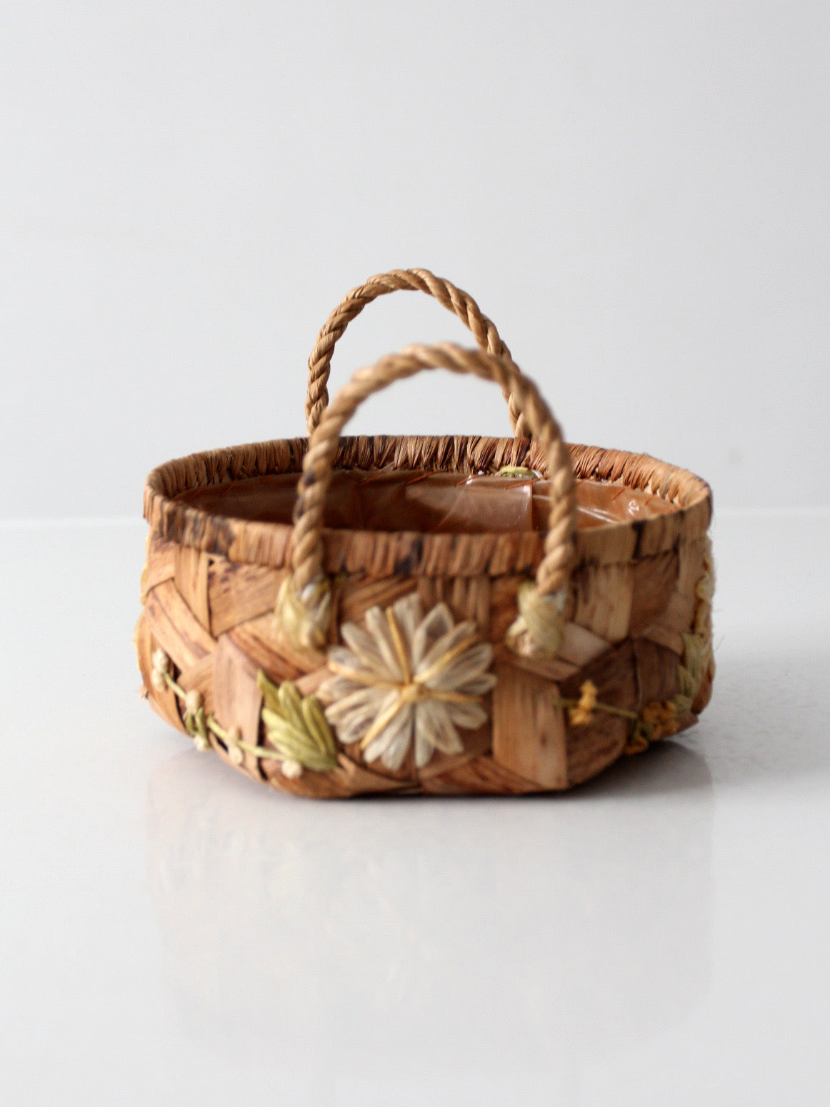 vintage handmade floral folk art basket