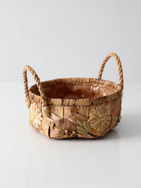 vintage handmade floral folk art basket