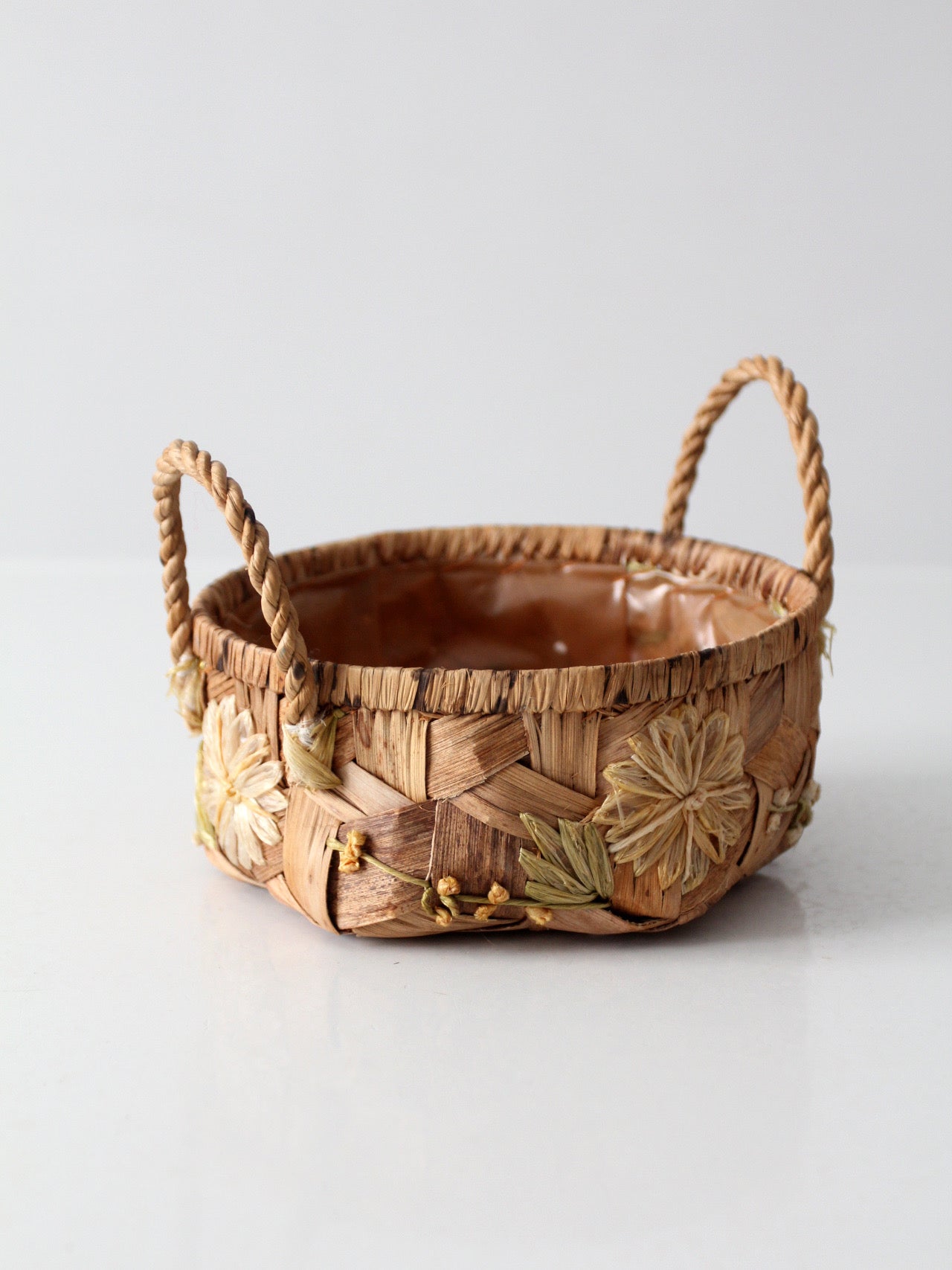 vintage handmade floral folk art basket