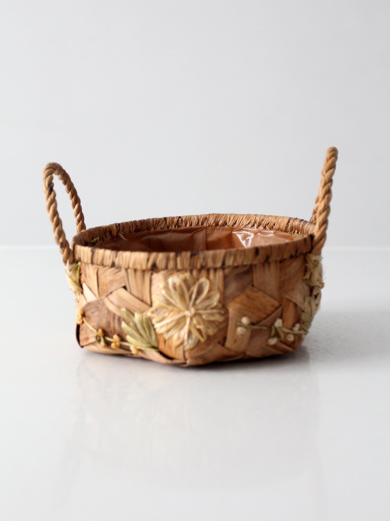 vintage handmade floral folk art basket