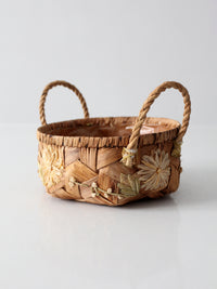 vintage handmade floral folk art basket