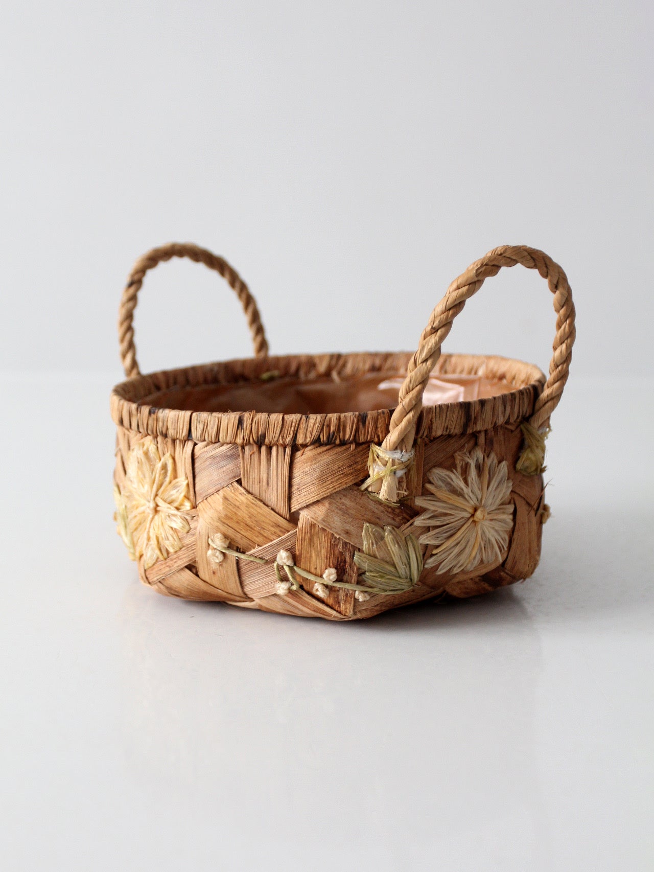 vintage handmade floral folk art basket