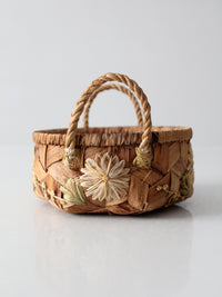 vintage handmade floral folk art basket