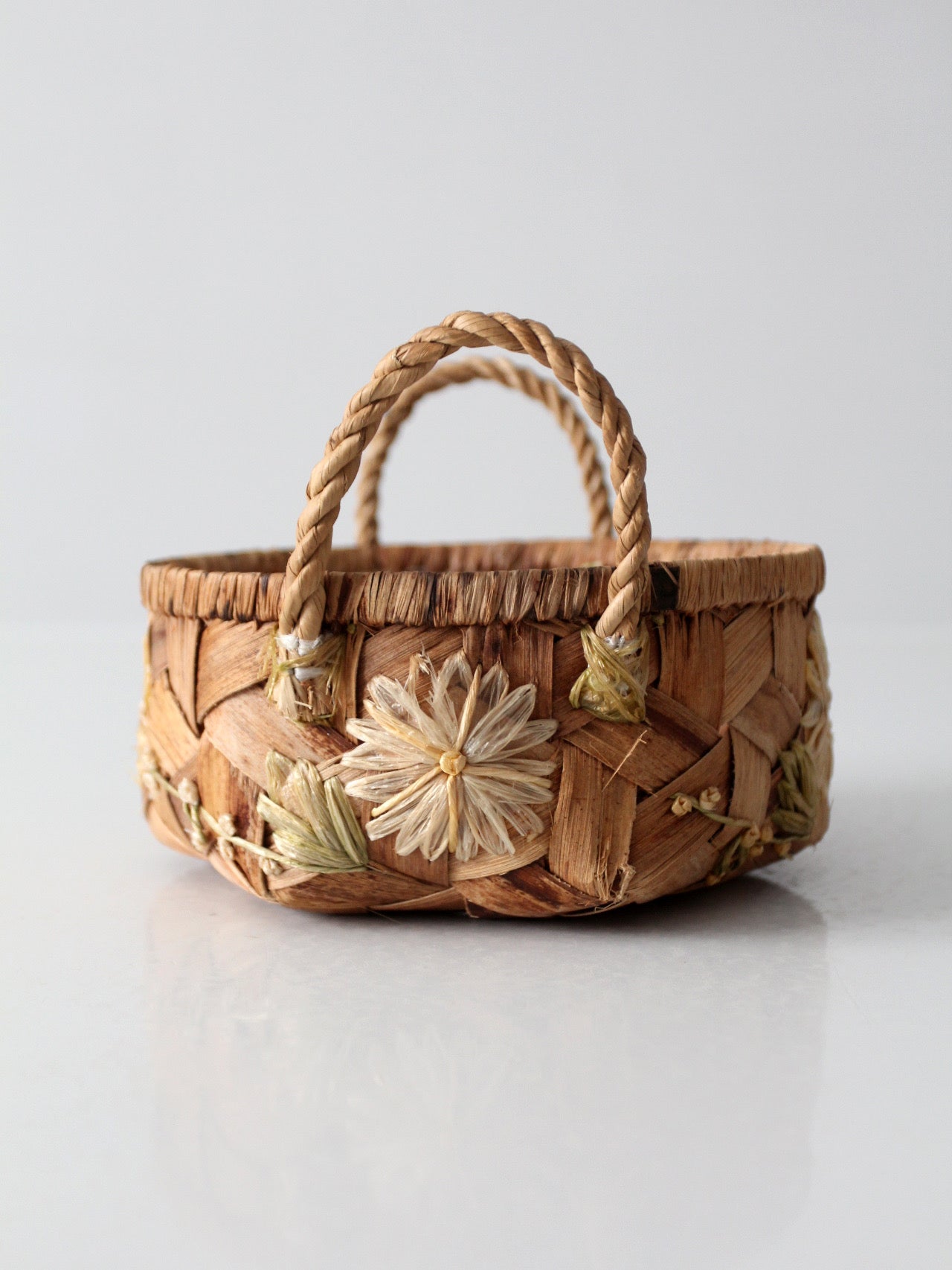vintage handmade floral folk art basket
