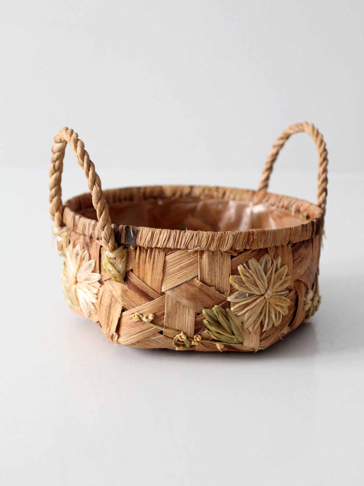 vintage handmade floral folk art basket
