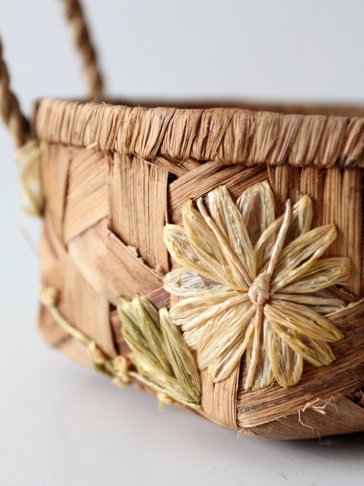 vintage handmade floral folk art basket