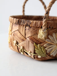 vintage handmade floral folk art basket