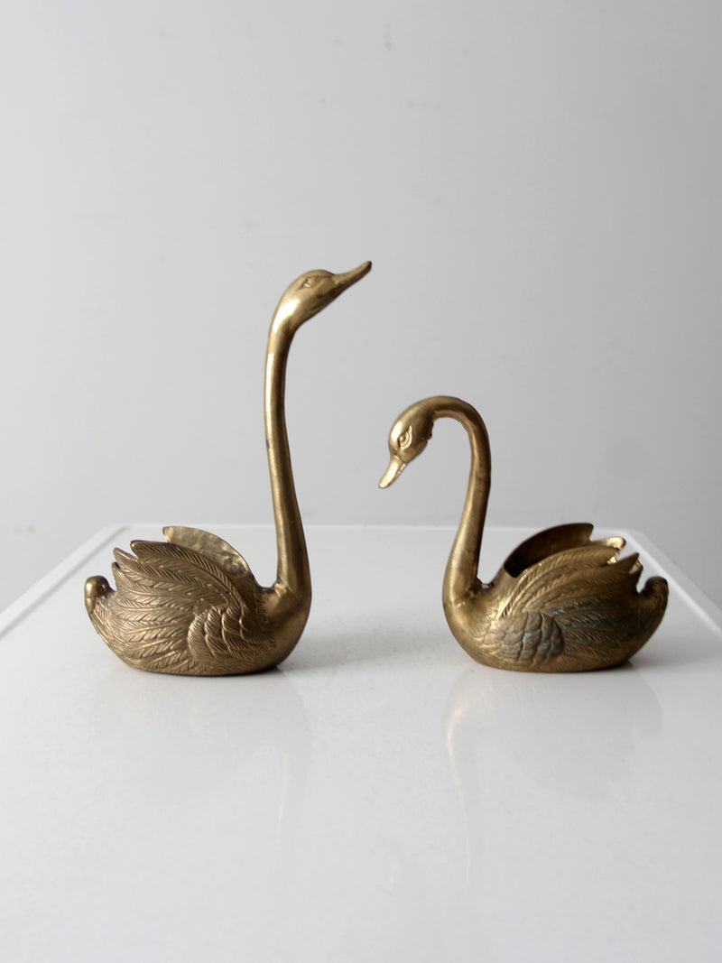 vintage brass swans indoor planters pair
